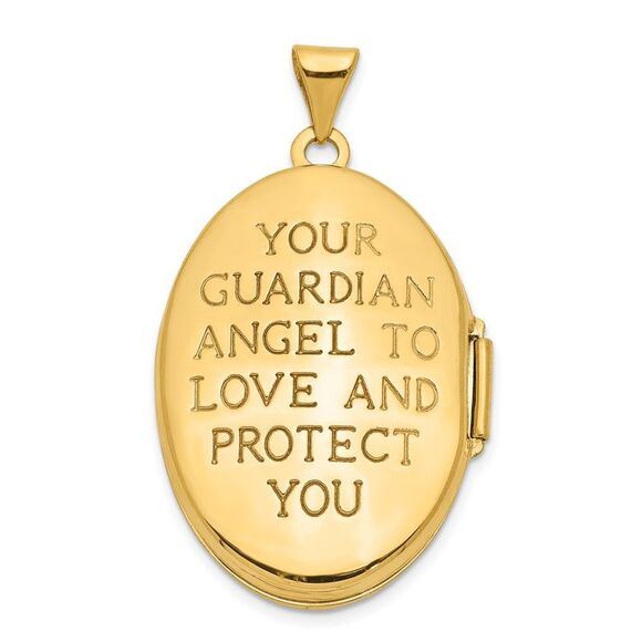 26mm Reversible Diamond Guardian Angel Oval Locket in 14k Yellow Gold - Picture 3 of 6